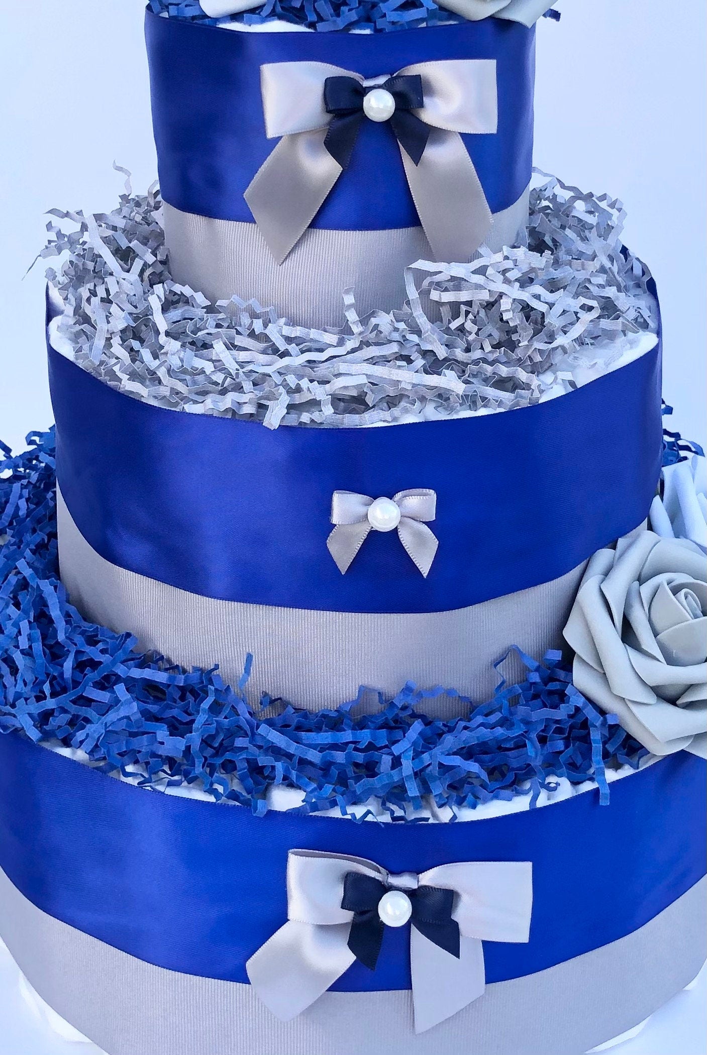 Diaper Cake 3 Tier, Royal Baby Style, Baby Boy, Baby Shower Centerpiece Decor Gift,Neutral, Practical Handmade Gift