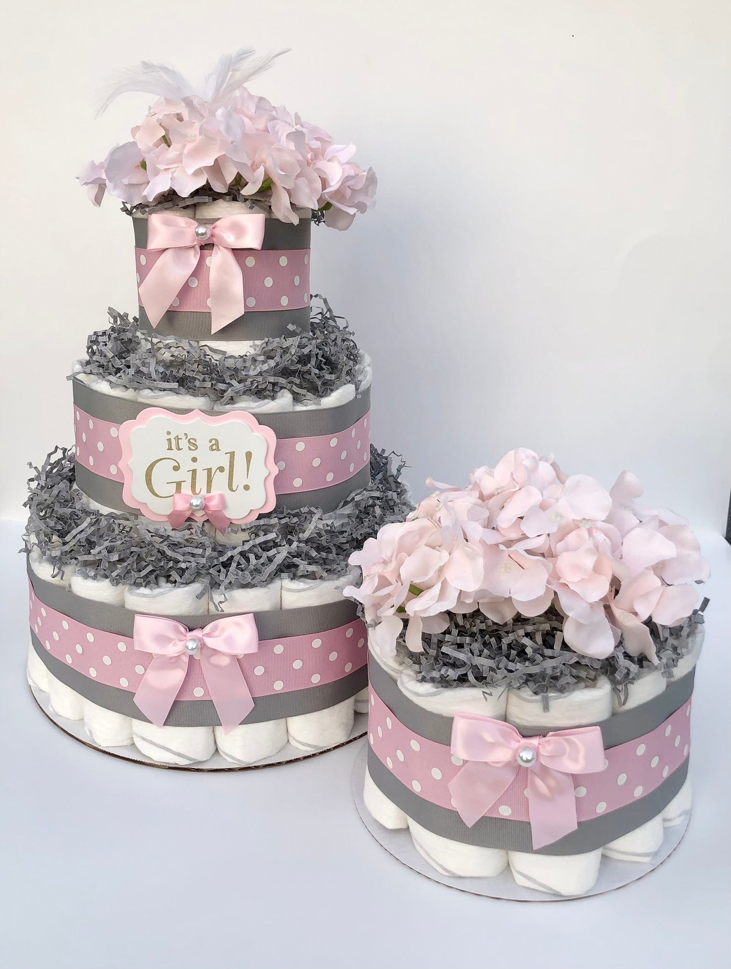 Diaper Cake 1 Tier, Pastel/ Polka Dot Style, Baby Shower Centerpiece Decor Gift,Baby Girl,Neutral, Practical Handmade Gift