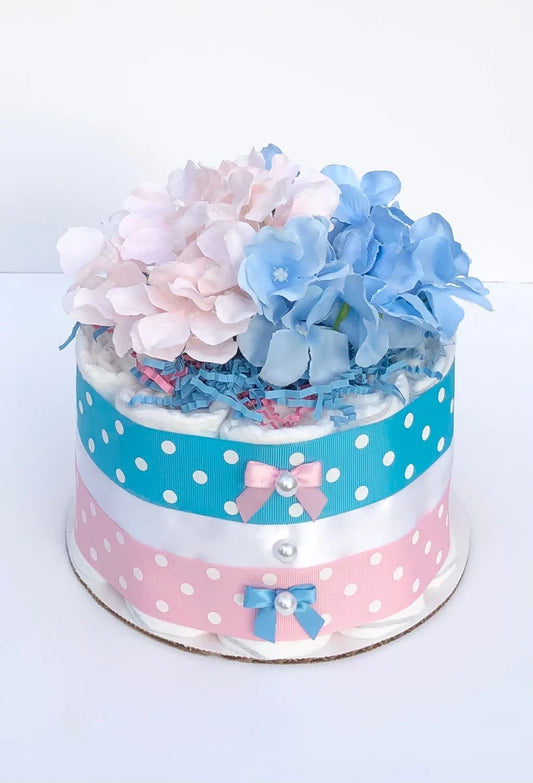 Diaper Cake 1 Tier, Gender Reveal,Pastel /Polka Dot Style,Unisex, Baby Shower Centerpiece Decor Gift, Neutral, Practical Handmade Gift