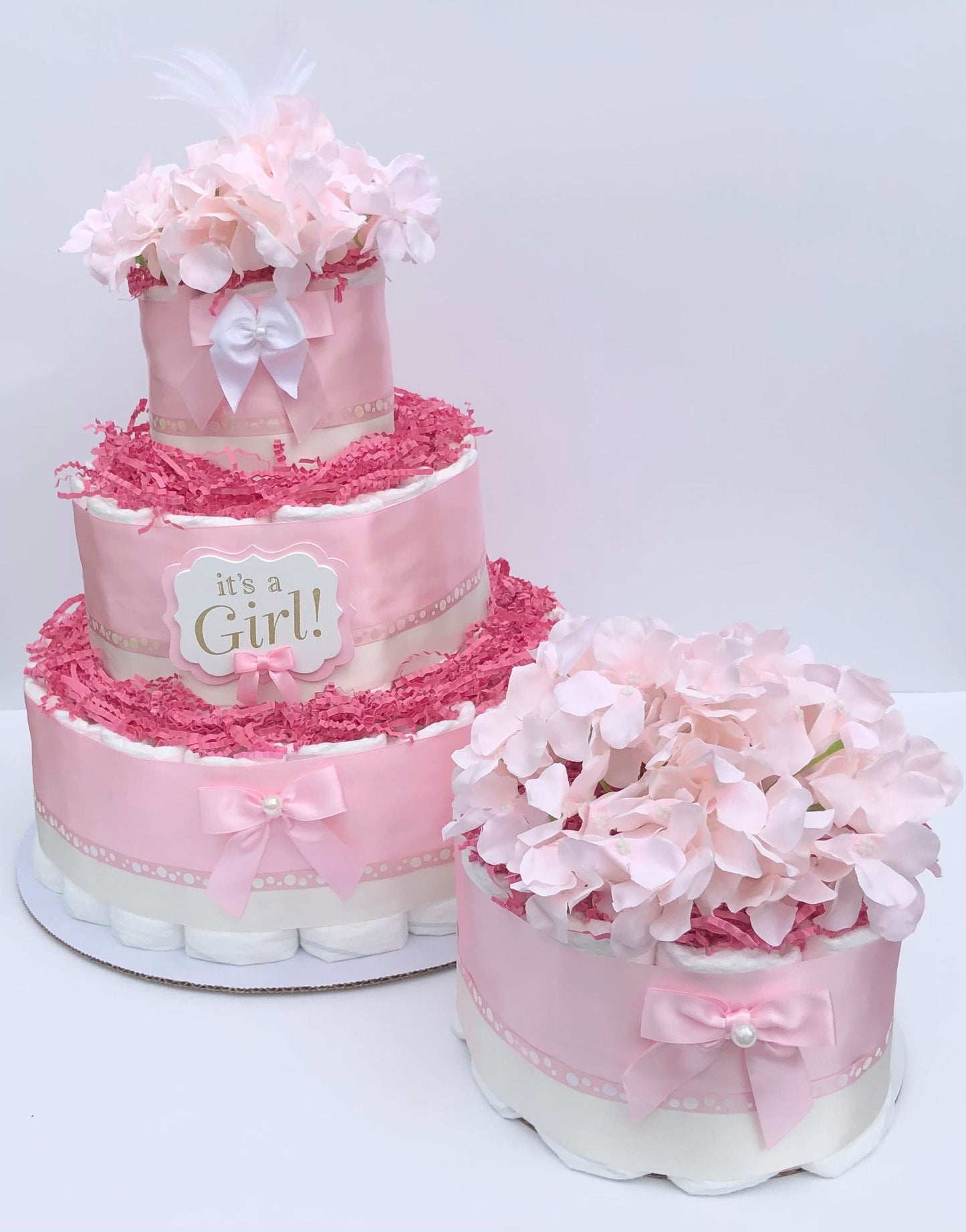 Diaper Cake 3 Tier, Pastel Pink Style,Baby Girl, Baby Shower Centerpiece Decor Gift,Neutral, Practical Handmade Gift