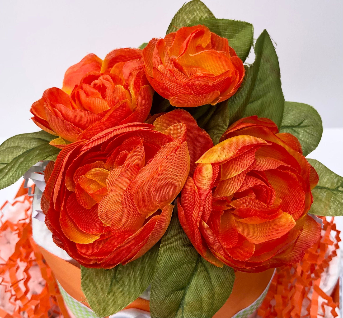 Diaper Cake 3 Tier, Orange/Botanical Style, Unisex, Neutral, Baby Shower Centerpiece Decor Gift, Practical Handmade Gift