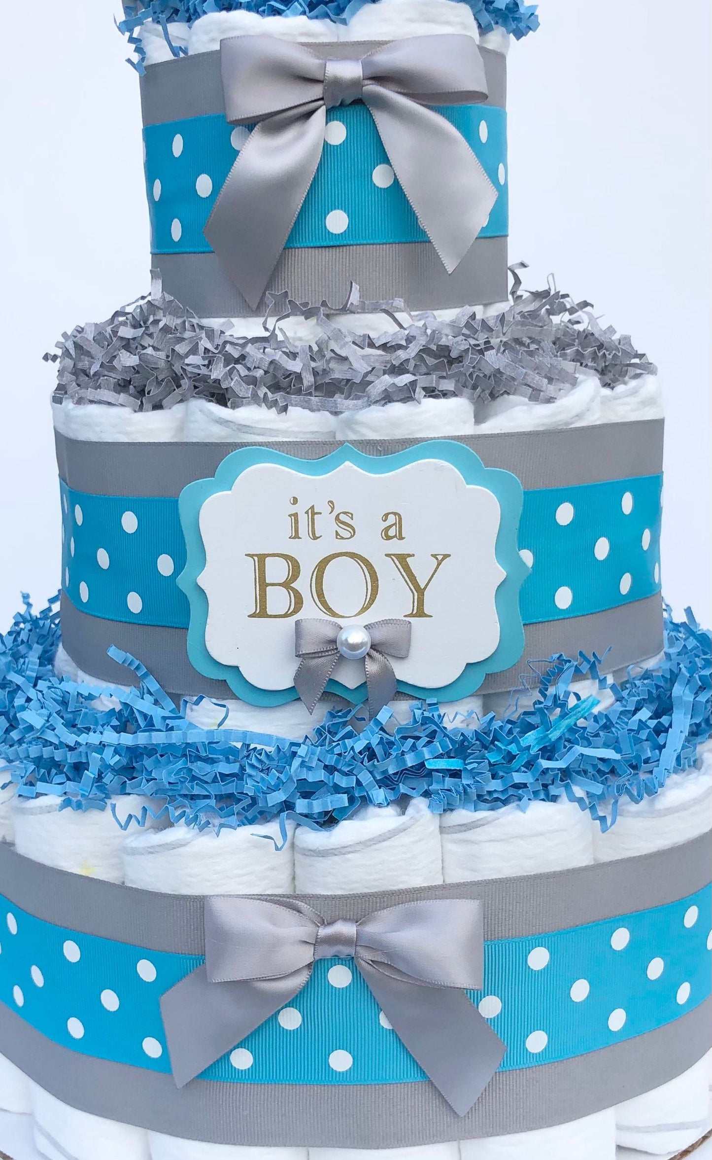 Diaper Cake 3 Tier, Elephant /Jungle Style,Baby Shower Centerpiece Decor Gift, Neutral, Practical Handmade Gift