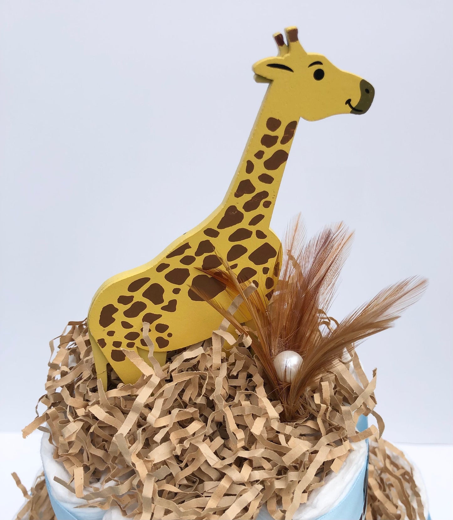 Diaper Cake 3 Tier, Giraffe/Jungle Style, Unisex, Baby Shower Centerpiece Decor Gift, Neutral, Practical Handmade Gift