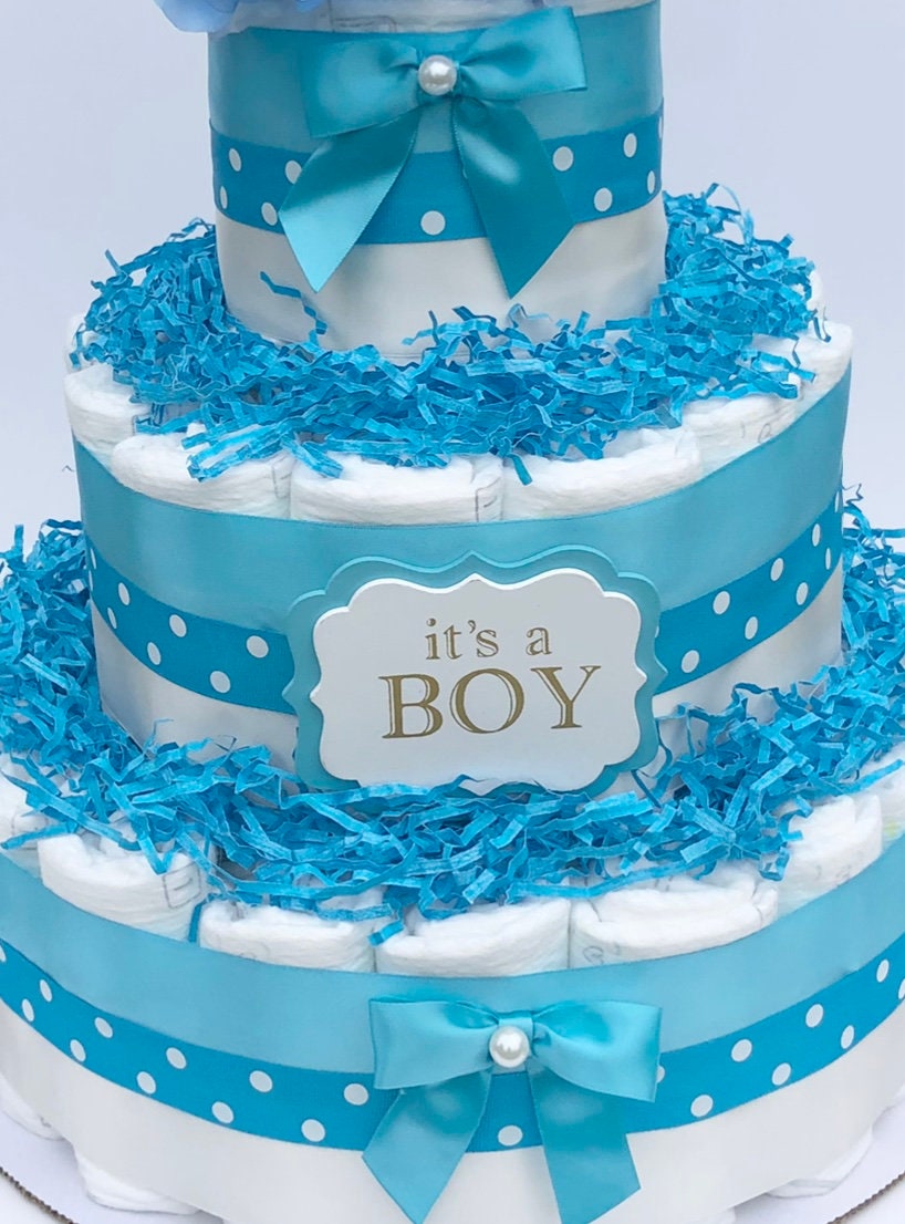 Diaper Cake 3 Tier, Polka Dot/Classic Style, Baby Shower Centerpiece Decor Gift, Neutral,Practical Handmade Gift