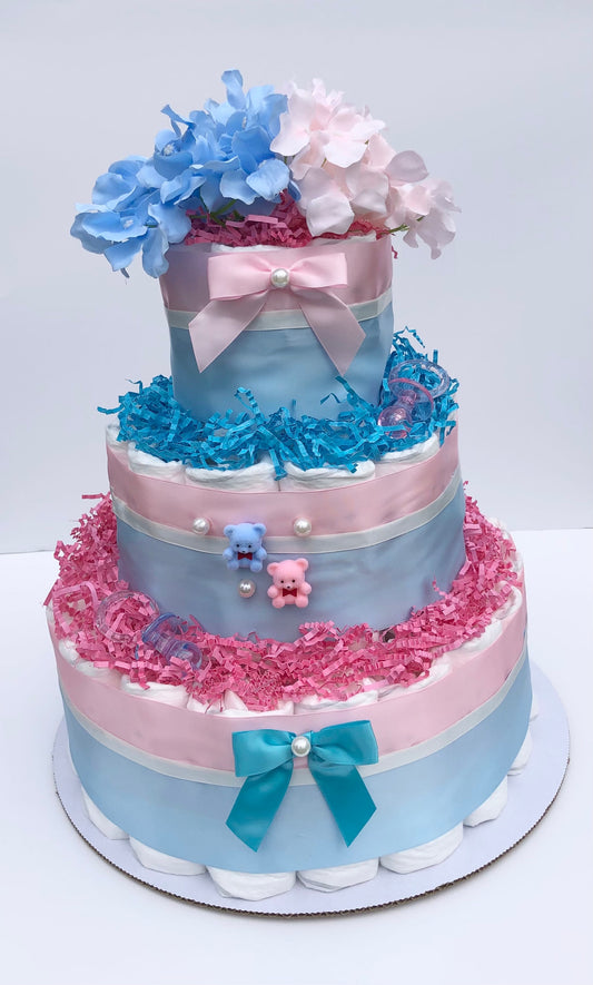 Diaper Cake 3 Tier,Gender Reveal, Unisex,Baby Shower Centerpiece Decor Gift, Practical Handmade Gift
