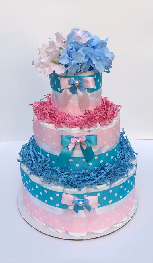 Diaper Cake 3Tier, Gender Reveal, Polka Dot Style, Unisex,Baby Shower Centerpiece Decor Gift, Neutral,Practical Handmade Gift
