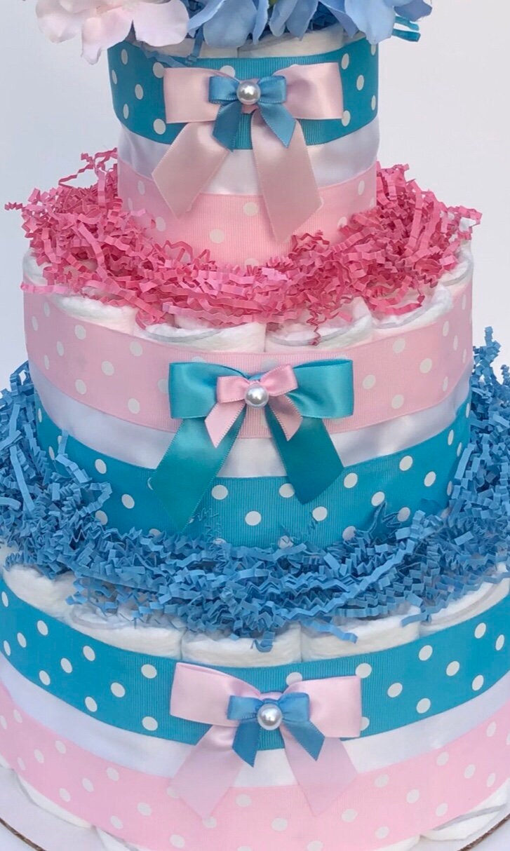 Diaper Cake 3Tier, Gender Reveal, Polka Dot Style, Unisex,Baby Shower Centerpiece Decor Gift, Neutral,Practical Handmade Gift