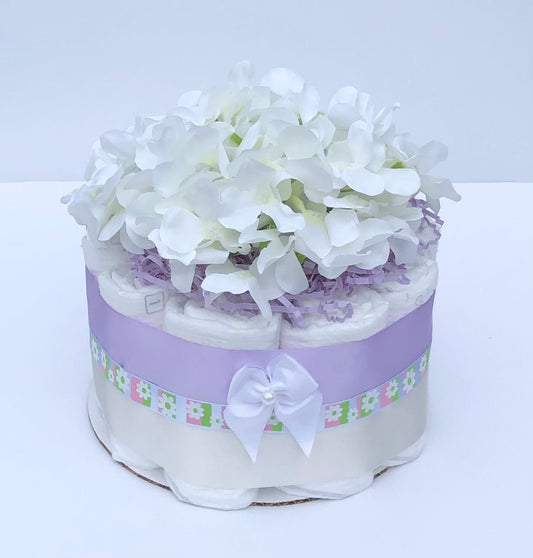 Diaper Cake 1 Tier, Lavender Style, Baby Girl,Baby Shower Centerpiece Decor Gift, Neutral, Practical Handmade Gift