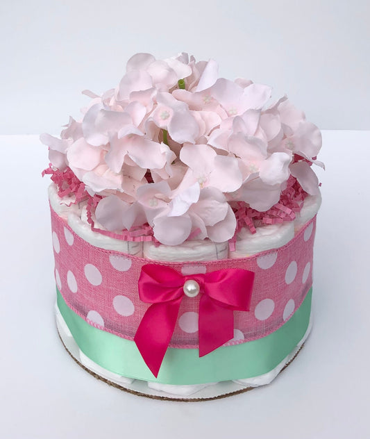 Diaper Cake 1 Tier, Polka Dot/Classic Style,Baby Girl, Baby Shower Centerpiece Decor Gift,Neutral, Practical Handmade Gift