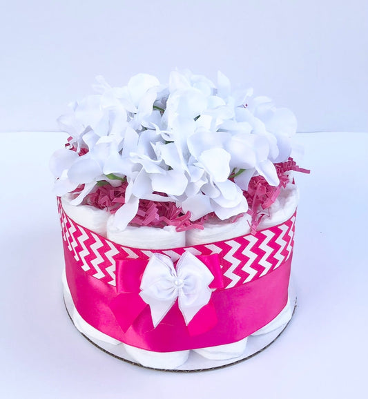 Diaper Cake 1 Tier, Chevron Style, Baby Girl, Baby Shower Centerpiece Decor Gift,Neutral, Practical Handmade Gift