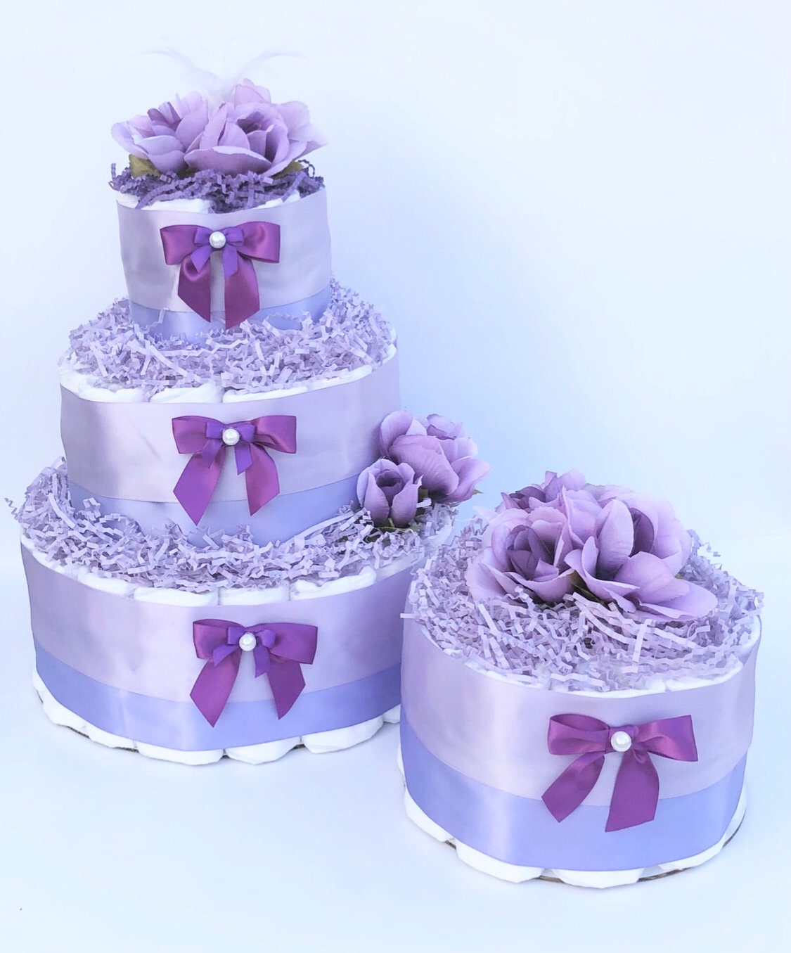 Diaper Cake 1 Tier, Violet Style, Baby Shower Centerpiece Decore Gift, Baby Girl,Neutral,Practical Handmade Gift