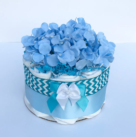 Diaper Cake 1 Tier, Chevron Style, Baby Shower Centerpiece Decor Gift, Unisex, Neutral, Practical Handmade Gift