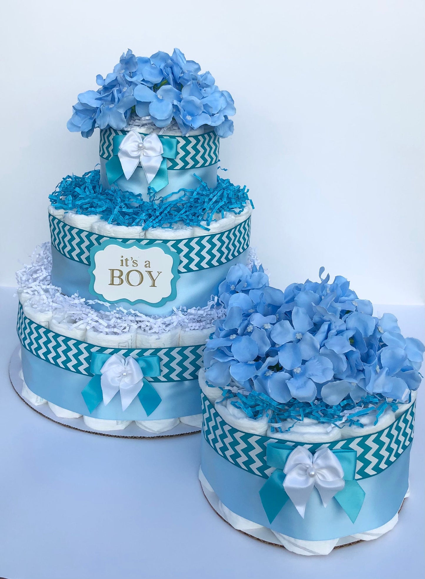 Diaper Cake 1 Tier, Chevron Style, Baby Shower Centerpiece Decor Gift, Unisex, Neutral, Practical Handmade Gift