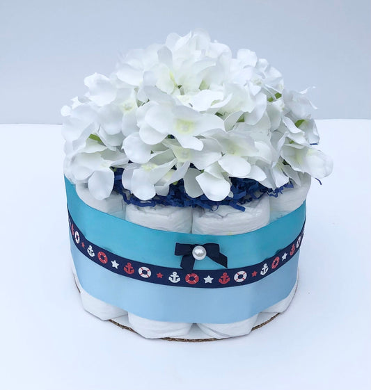 Diaper Cake 1 Tier,Anchor Style, Baby Shower Centerpiece Decor Gift, Unisex,Neutral,Practical Handmade Gift