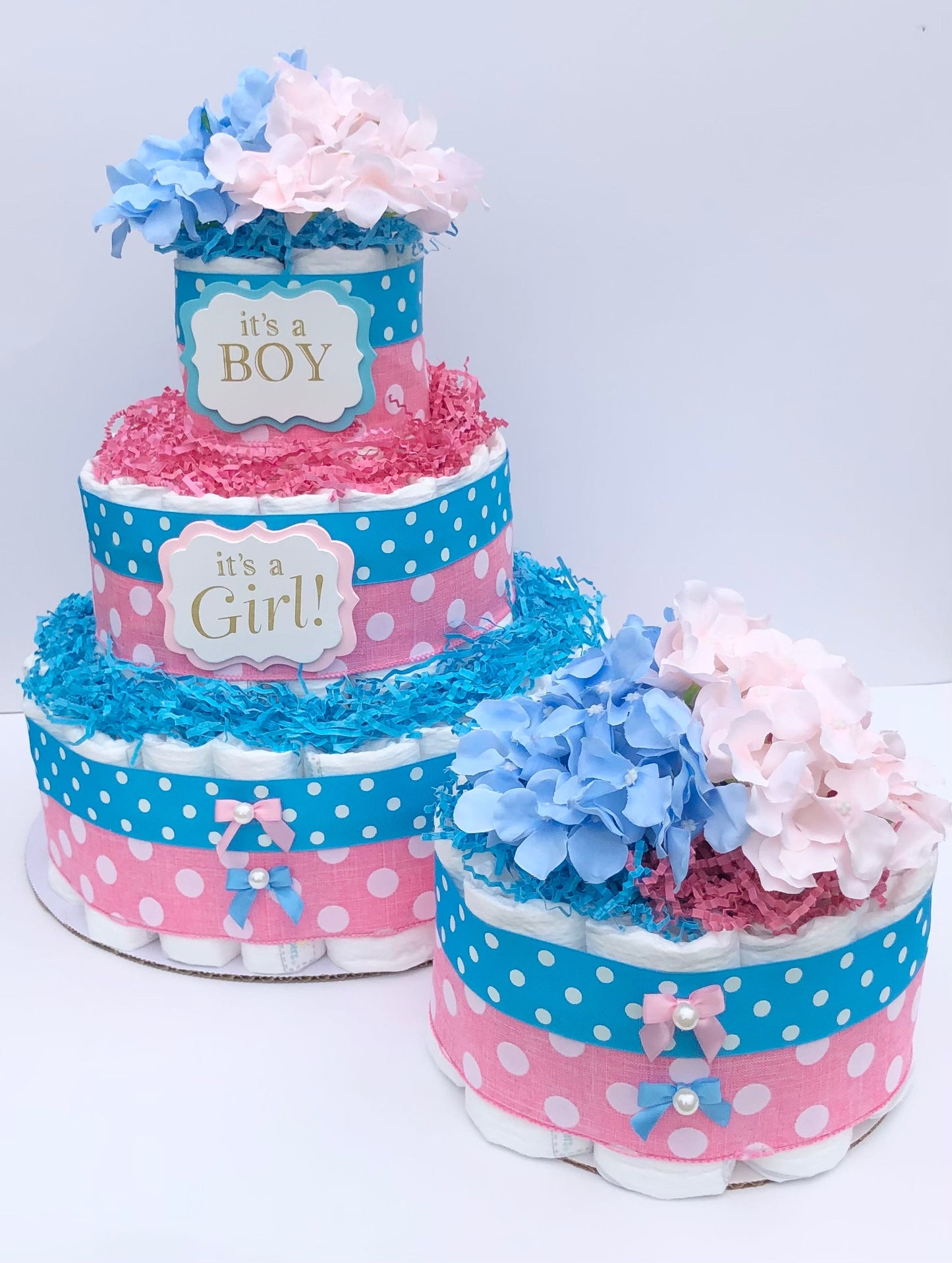 Diaper Cake 1 Tier, Gender Reveal,Pastel /Polka Dot Style,Unisex, Baby Shower Centerpiece Decor Gift, Neutral, Practical Handmade Gift