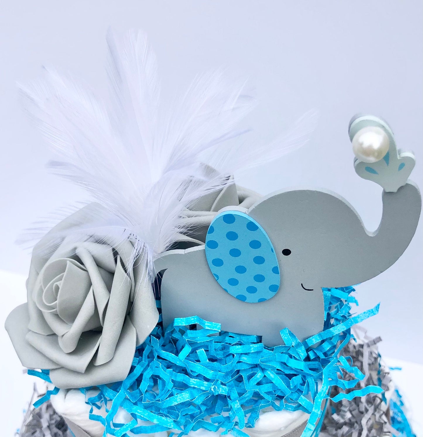 Diaper Cake 3 Tier, Elephant /Jungle Style,Baby Shower Centerpiece Decor Gift, Neutral, Practical Handmade Gift