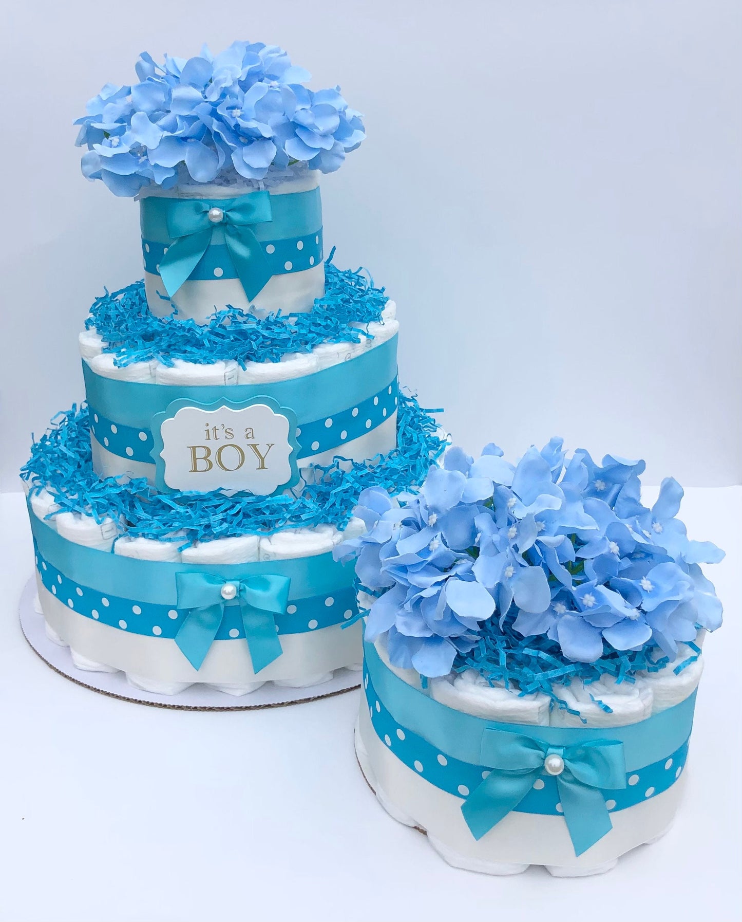 Diaper Cake 3 Tier, Polka Dot/Classic Style, Baby Shower Centerpiece Decor Gift, Neutral,Practical Handmade Gift
