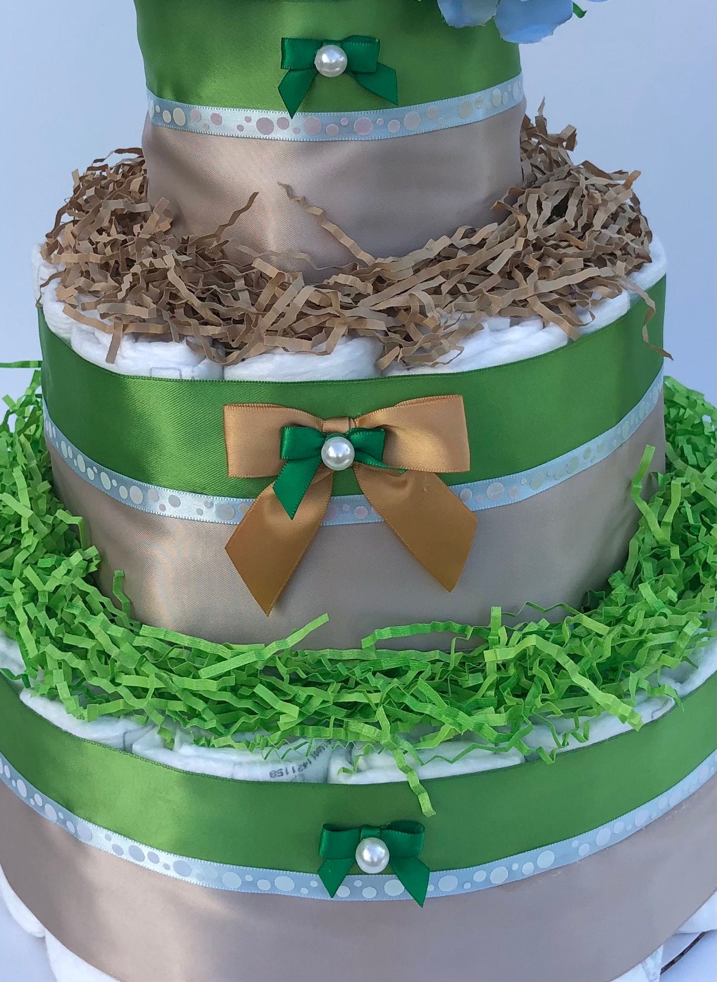Diaper Cake 3 Tier, Forest/Woodland  Style, Unisex,Neutral,Baby Shower Centerpiece Decor Gift, Practical Handmade Gift
