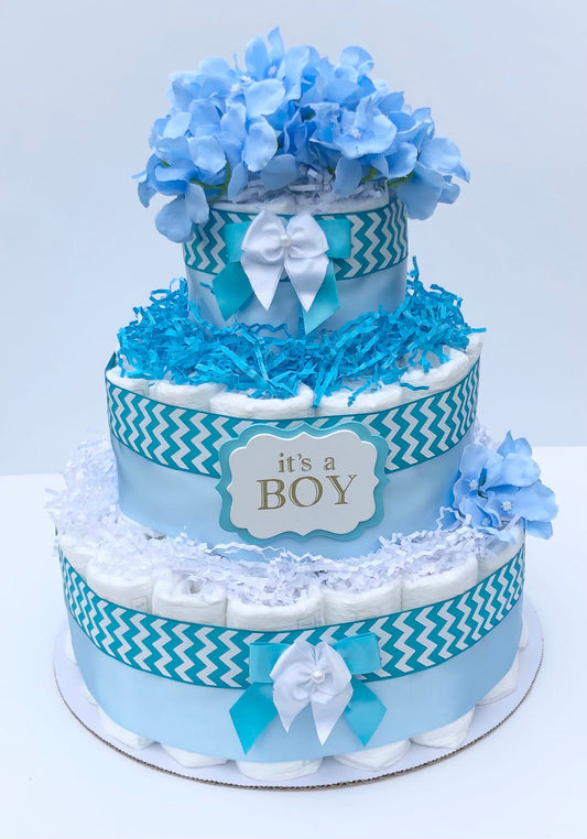 Diaper Cake 3 Tier, Chevron Style,Baby Boy, Baby Shower Centerpiece Decor Gift,Neutral,Practical Handmade Gift