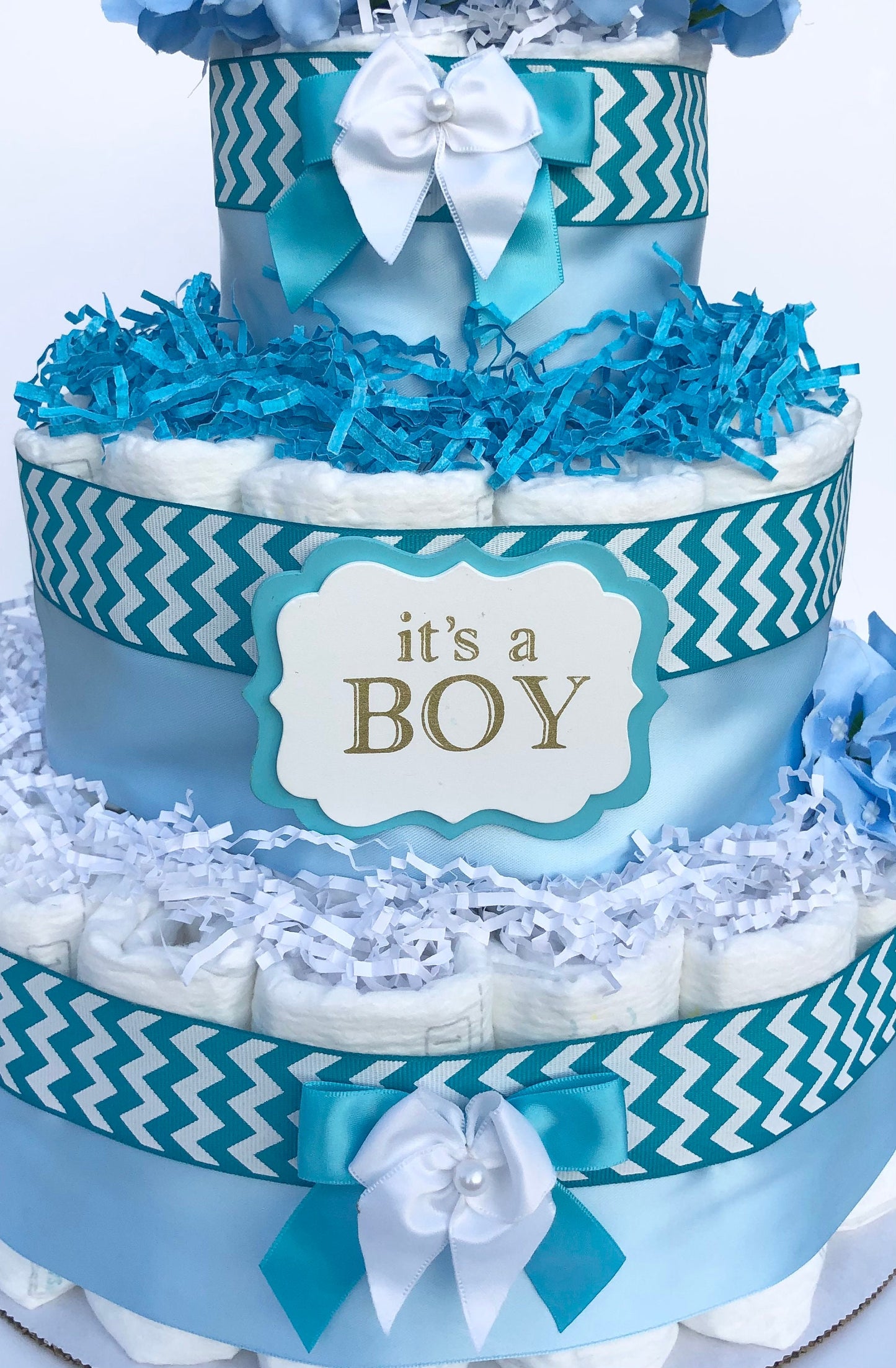 Diaper Cake 3 Tier, Chevron Style,Baby Boy, Baby Shower Centerpiece Decor Gift,Neutral,Practical Handmade Gift