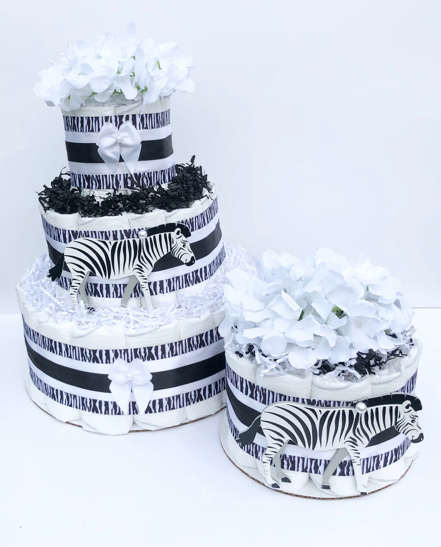Diaper Cake 3 Tier, Zebra /Jungle Style, Unisex, Neutral,Baby Shower Centerpiece Decor Gift, Practical Handmade Gift