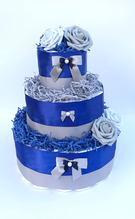 Diaper Cake 3 Tier, Royal Baby Style, Baby Boy, Baby Shower Centerpiece Decor Gift,Neutral, Practical Handmade Gift