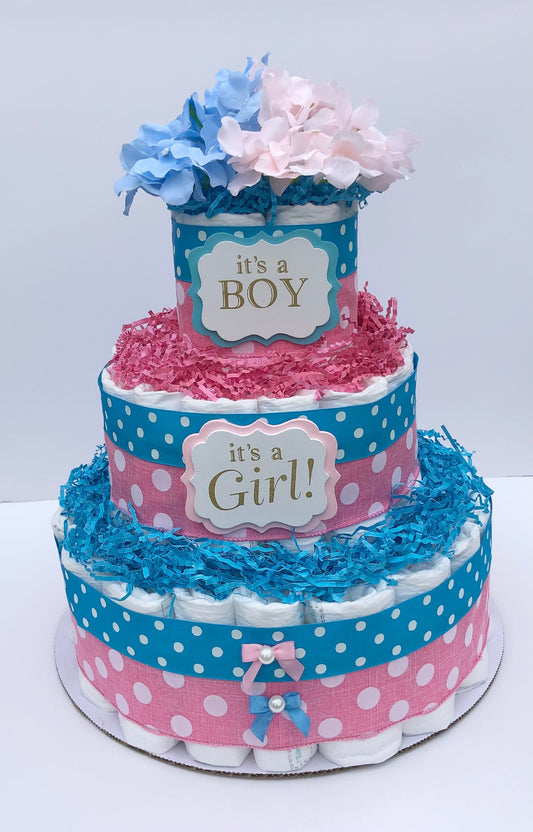 Diaper Cake 3 Tier, Gender Reveal,Polka Dot,Unisex,Neutral,Baby Shower Centerpiece Decor Gift, Practical Handmade Gift