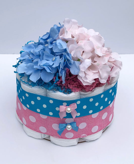 Diaper Cake 1 Tier, Gender Reveal,Pastel /Polka Dot Style,Unisex, Baby Shower Centerpiece Decor Gift, Neutral, Practical Handmade Gift