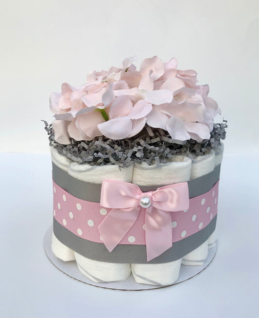 Diaper Cake 1 Tier, Pastel/ Polka Dot Style, Baby Shower Centerpiece Decor Gift,Baby Girl,Neutral, Practical Handmade Gift