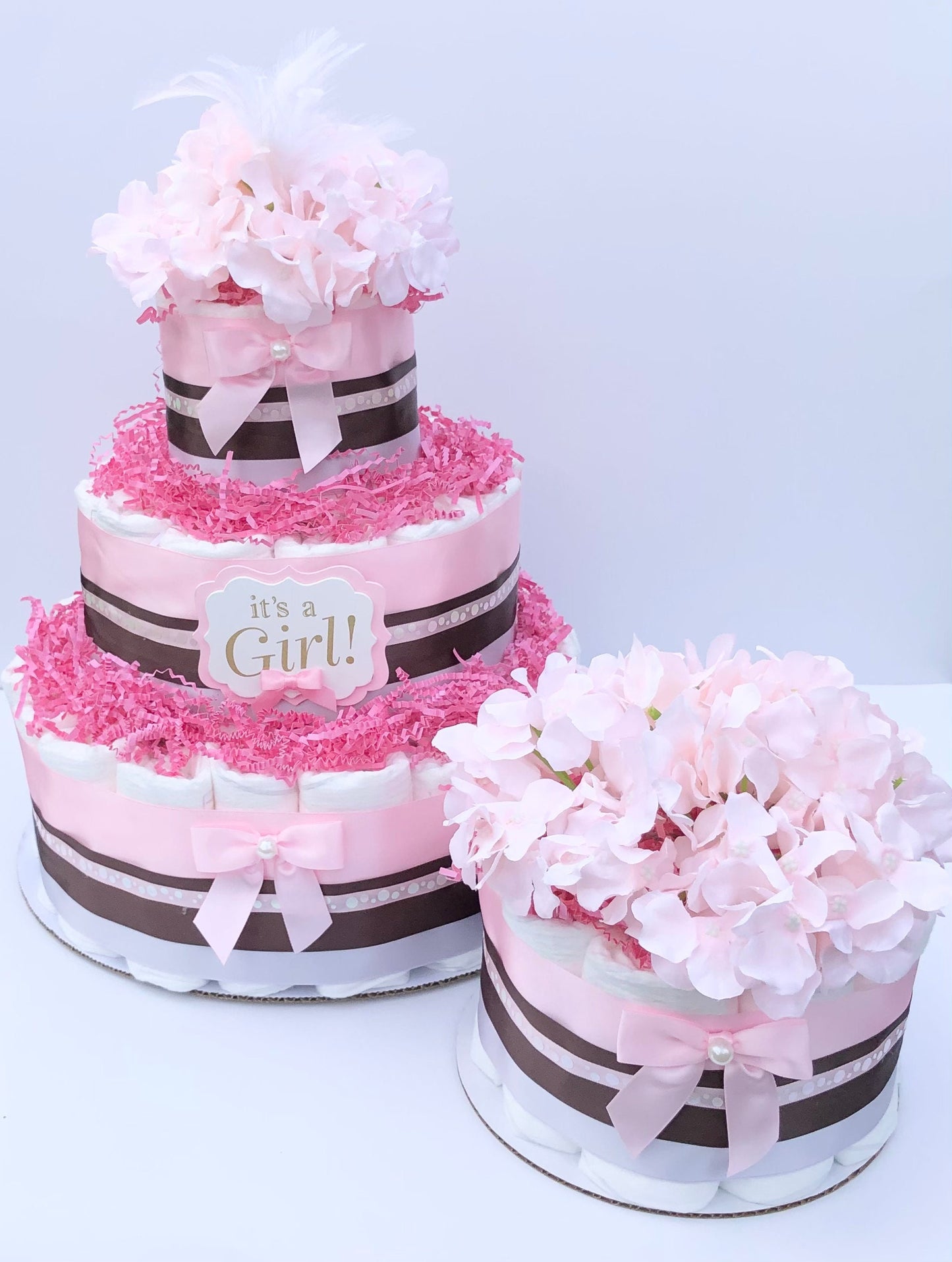 Diaper Cake 1 Tier, Pastel Pink/Brown Style,Baby Girl, Baby Shower Centerpiece Decor Gift,Neutral, Practical Handmade Gift