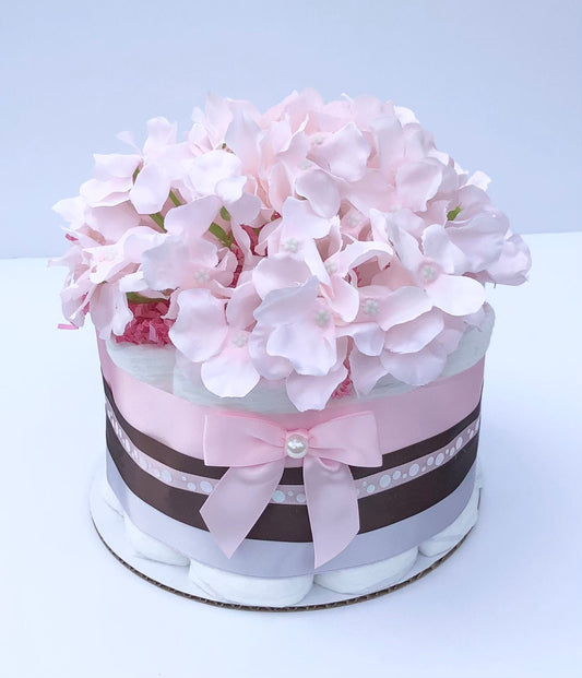 Diaper Cake 1 Tier, Pastel Pink/Brown Style,Baby Girl, Baby Shower Centerpiece Decor Gift,Neutral, Practical Handmade Gift